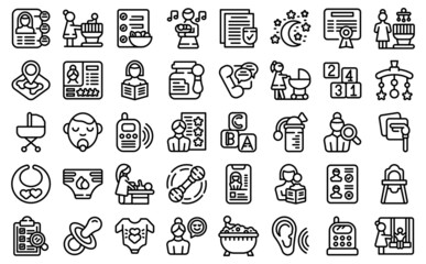 Wall Mural - Babysitting service icons set outline vector. Digital childcare. Education service