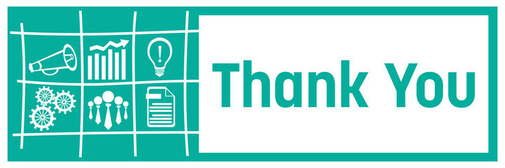 Wall Mural - Thank You Turquoise Business Symbols Grid Left Box Horizontal 