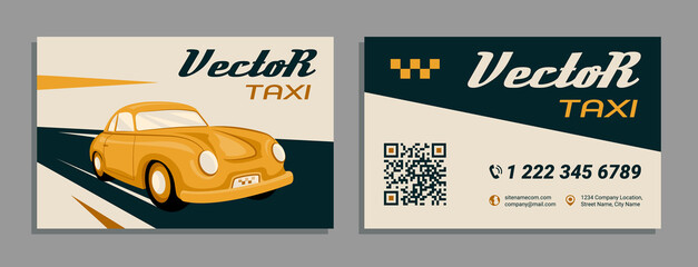 Business Card Taxi in Retro style. Vector Template Vintage Visiting Card. Mockup printable