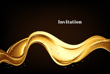 Wall Mural - abstract vector flow, shiny golden wave design element, with glitter effect on dark background.