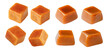 Set of caramel cubes isolated. Caramel candies on white.