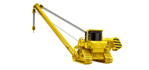 Wall Mural - Yellow crawler crane with side boom. 3d rendering.