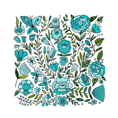 Poster - Floral Garden. Spring concept Background. Square shape frame for your design, business cards, banners etc