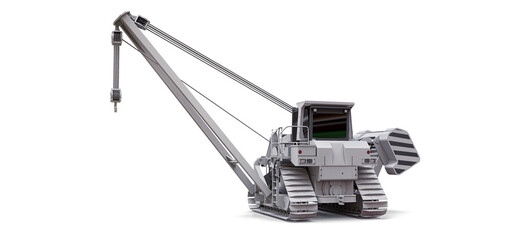 White crawler crane with side boom. 3d rendering.