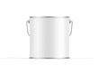 Paint bucket mockup template, white matte paint can with handle for branding and mock up, 3d render illustration
