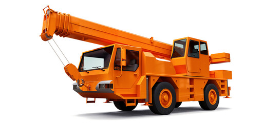 Wall Mural - Orange mobile crane. Three-dimensional illustration. 3d rendering.