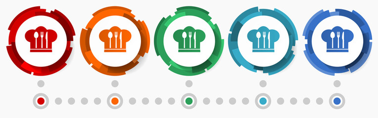 Fototapete - Chef hat, restaurant concept vector icon set, modern design abstract web buttons in 5 color options, infographic template for webdesign and mobile apps