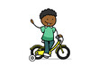 Afrikanisches Kind beim Fahrrad fahren lernen mit Stützrädern