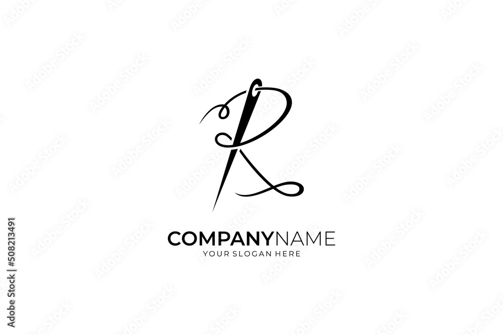 Unique and creative logo concept sewing needle and thread forming ...