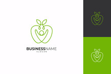 Apple Fruit And People Logo, Continuous Line Design Style, Great For Health Icon Templates, Healthy Food, Body Nutrition, Diet Menu And Fruit Shop