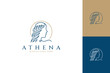 Athena luxurious line art logo, Elegant greek or roman woman head icon vector