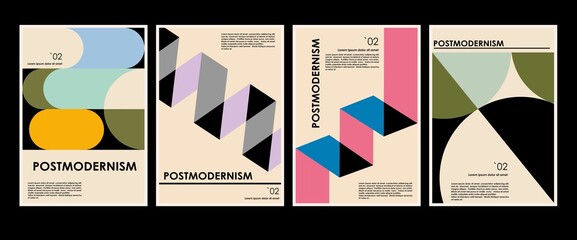 artworks, posters inspired postmodern of vector abstract dynamic symbols with bold geometric shapes,