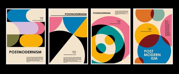 artworks, posters inspired postmodern of vector abstract dynamic symbols with bold geometric shapes,