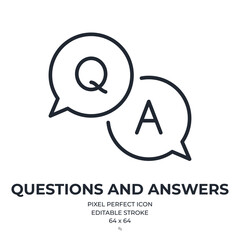 Wall Mural - qa question and answer concept editable stroke outline icon isolated on white background flat vector