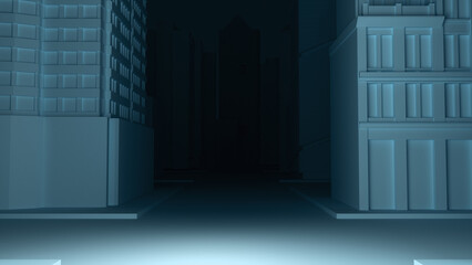 Wall Mural - the dark city with a light spot. 3d rendering.