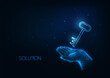 © Inna - Futuristic smart solution, business success concept with glowing hand holding a key on dark blue