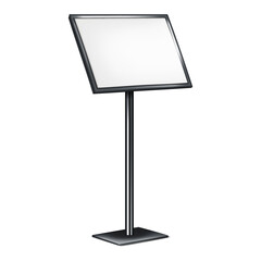 Wall Mural - Sign holder stand. Blank menu board vector mockup. Floor standing display isolated on white background. Metal pedestal poster frame mock-up. Template for design