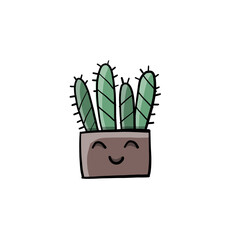 Poster - Cartoon cactus character. Kawaii potted plant for your design