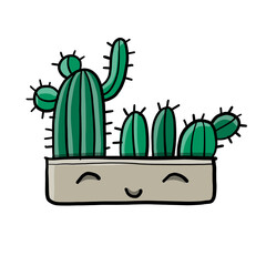 Poster - Cartoon cactus character. Kawaii potted plant for your design