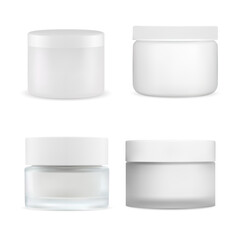 Wall Mural - Cream jar vector mockup. White plastic cosmetic container blank. Round beauty product packaging for butter, scrub or gel. Isolated face powder box. Skin care creme package with lid