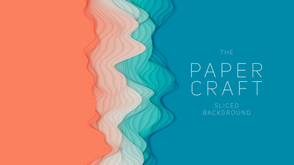 Wall Mural - orange to green paper layers. 3d abstract gradient papercut. colorful origami shape concept