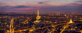 Fototapeta Desenie - Paris Skyline at Night. Paris, France skyline, panorama at night. The view from Montpanasse Tower. Paris skyline by night. With illuminated city, Invalides, and arc de Triomphe. Paris, France.