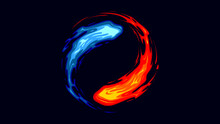Yin-yang Symbol, Ice And Fire. Vector Illustration Of The Cycle Of Fire And Ice On A Dark Background