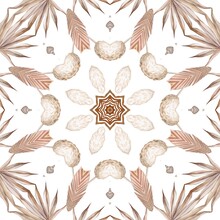 Seamless Pattern With Dry Dried Boho Palm Leaves, Watercolor, White Background