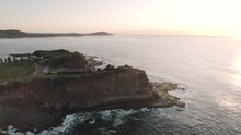Sunrise Drone Shot At The Cliffs And Coastline Of The Skillion In Terrigal, NSW, Australia.