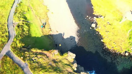 Poster - Kirkjufell Waterfalls aerial view, Iceland in summer season