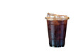 Isolate on white black coffee ice black coffee takeaway plastic glass with ice and clipping path.