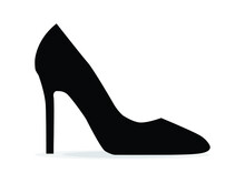Black High Heel Shoe Isolated On White Background Vector Illustration. Womens Black High Heel Shoes. Sale Banner Template. Female Sexy Shoes, Patent Leather Shoes.