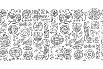 Poster - Magic birds and flowers. Vintage seamless pattern background for your design