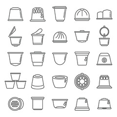 Wall Mural - Capsule coffee icons set outline vector. Aroma pod