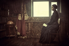 Calm Lady In Vintage Room