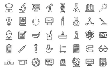 Research scientist icons set outline vector. Lab formula