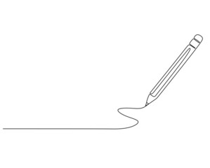 Single continuous line drawing of pencil. Pen icon. Back to school minimalist style. Education concept. Modern one line draw graphic design vector illustration