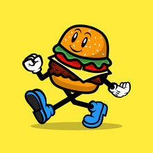 Cartoon Hamburger Mascot Logo Design Vector