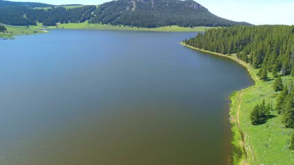 Wall Mural - Aerial view of Tensleep Reservoir Lake in Wyoming, summer season