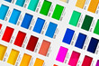 Vibrant colors swatches - adhesive film - with colour names in English and German, closeup detail