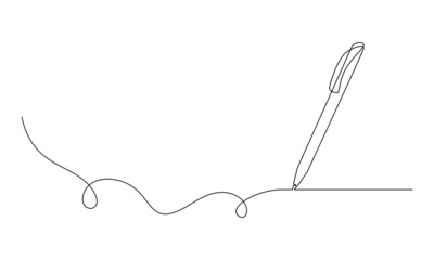 one continuous line drawing of pen writing wave thin stroke. pencil symbol of study and education co