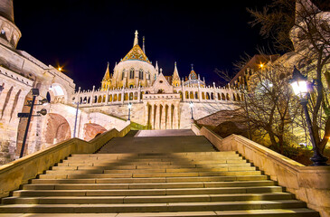 Wall Mural - Fisherman's Bastion is a famous landmark and a must see place in Budapest at night, Hungary