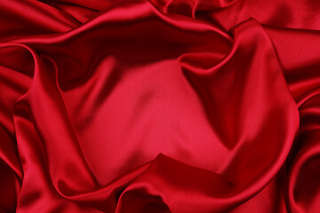 Wall Mural - Closeup of rippled red silk fabric 