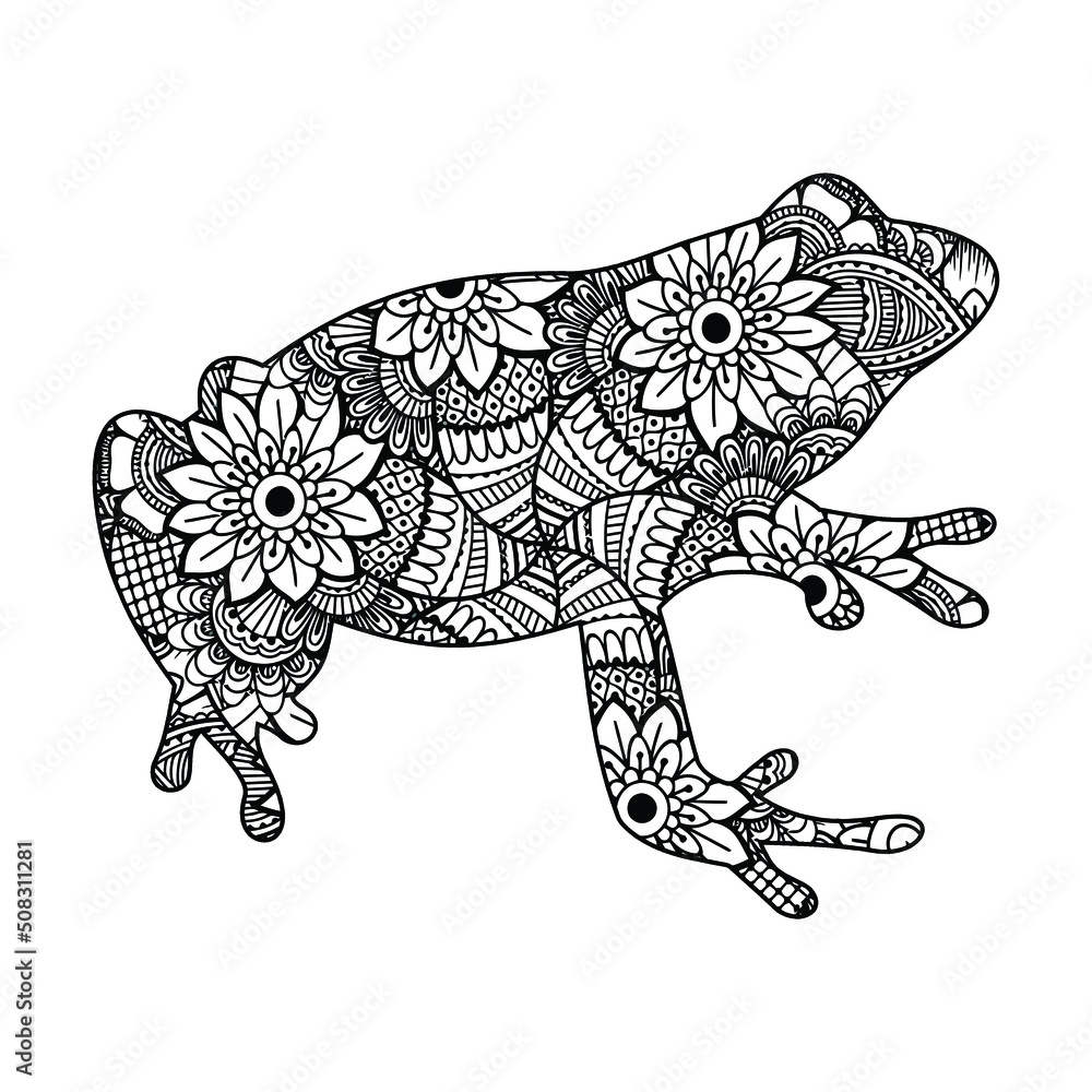 Mandala Frog Coloring Page For Kids Stock Vector | Adobe Stock