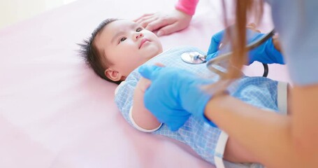 Sticker - asian doctor examine baby health