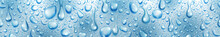 Banner Of Big And Small Realistic Water Drops In Light Blue Colors, With Seamless Horizontal Repetition