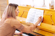© Monstar Studio - The piano teacher experienced pianist preparing to lesson. Creative hobby and activity. Beautiful woman composer write romantic song, playing piano. Musical artist create instrumental acoustic melody.