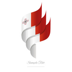 Wall Mural - Malta abstract 3D wavy flag white red modern Maltese ribbon torch flame strip logo icon vector