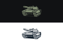 Warship Vector Illustrations. Military Armored Vehicle War Machine Vector. Detail Line Art Land Military Equipment. Eps 10