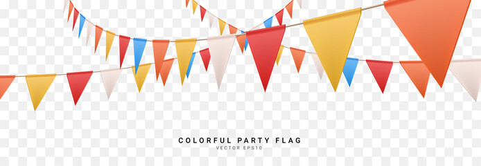 colorful party 3D triangle flag on transparent background. Vector illustration